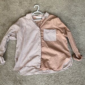 Two-Tone Button Down Shirt in Pink and Tan